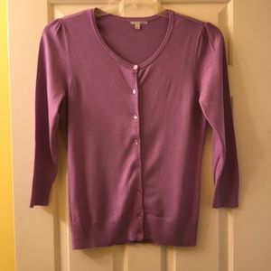 Soft lilac button front fine gauge sweater